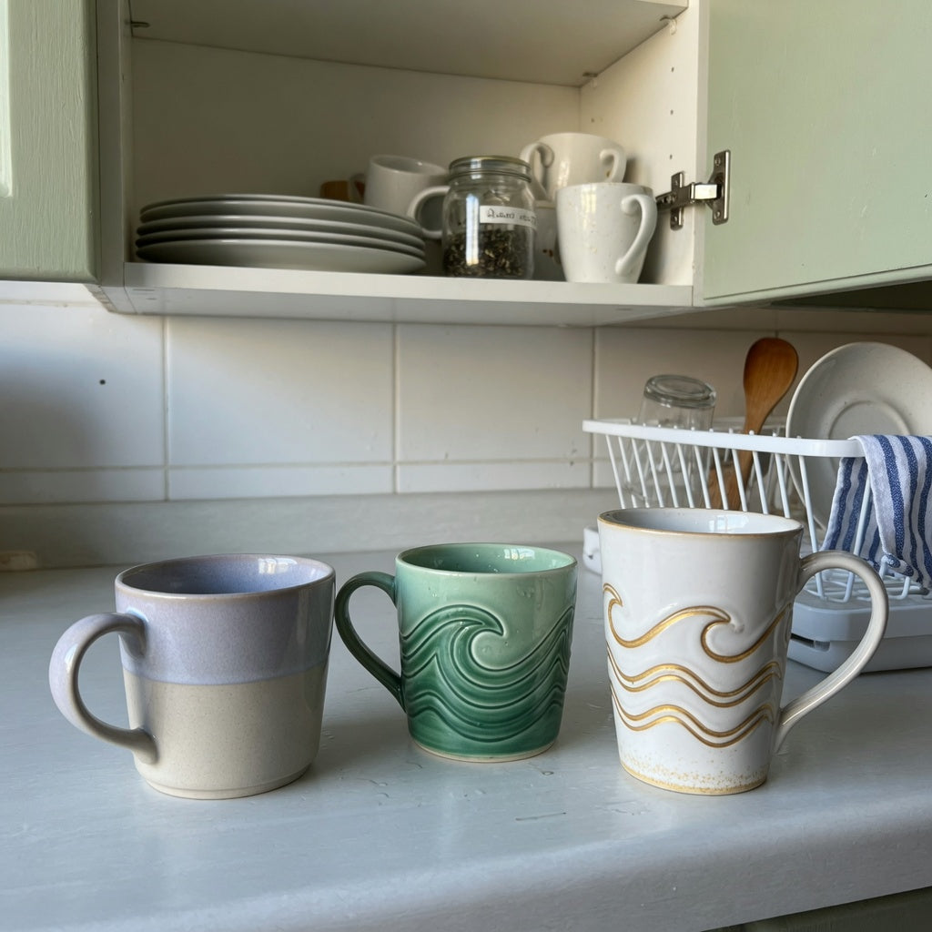 two tone ceramic coffee mugs everyday mug rotation product shortlist guide with gradient, green waves, and tall white golden waves mugs