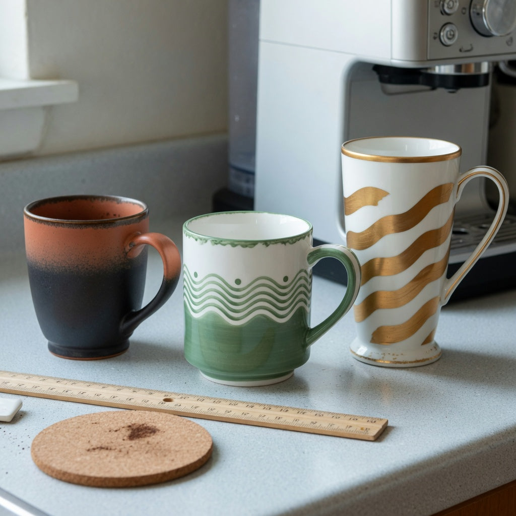 two tone ceramic coffee mugs first time buyer practical purchase checklist showing gradient, green waves, and tall white golden-wave styles