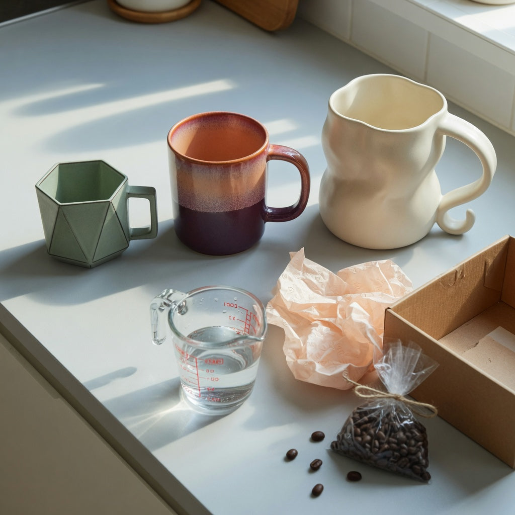 Unique abstract coffee mug gift comparison with 250 ml geometric and 400 ml color-transition and sculptural options