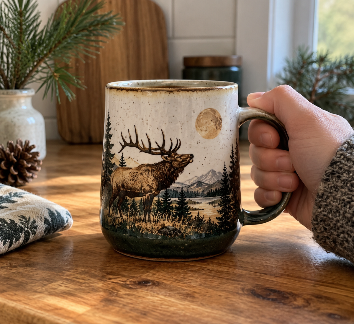 unique elk moon ceramic mug gift ideas featuring detailed elk and moon motifs on ceramic