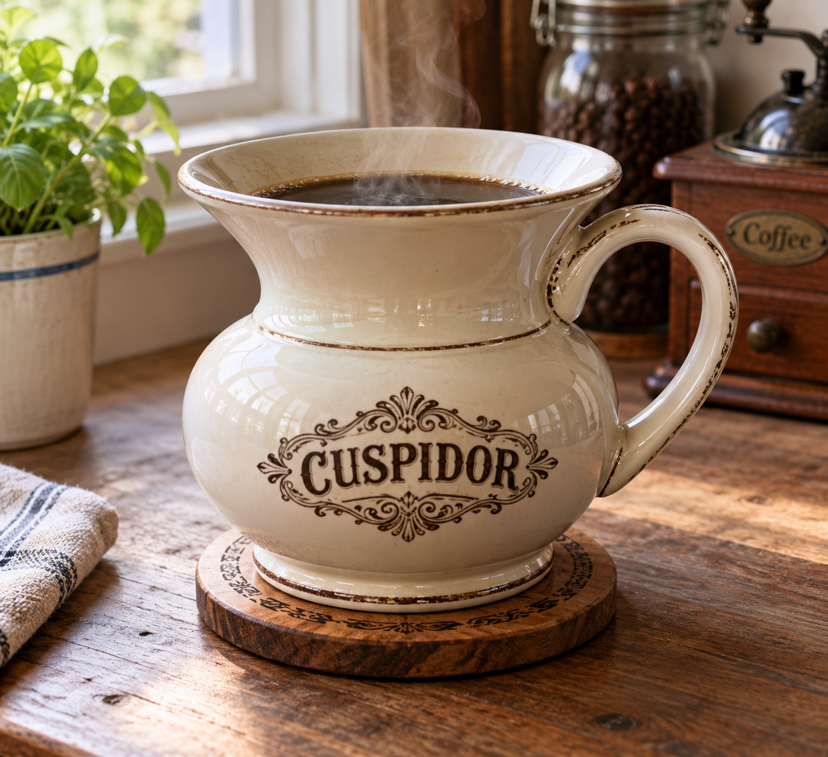 Unique spittoon coffee cup with retro vintage design for hot coffee