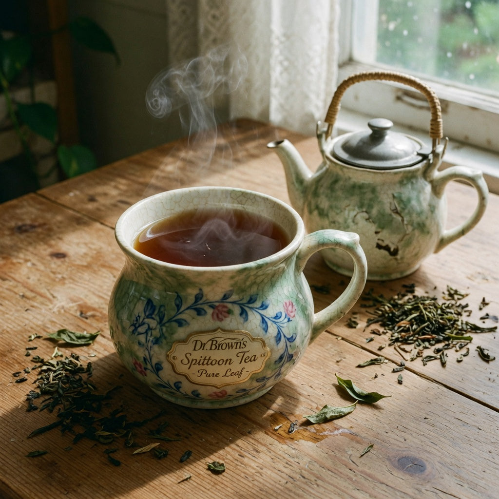 unique spittoon tea mug with tea on display