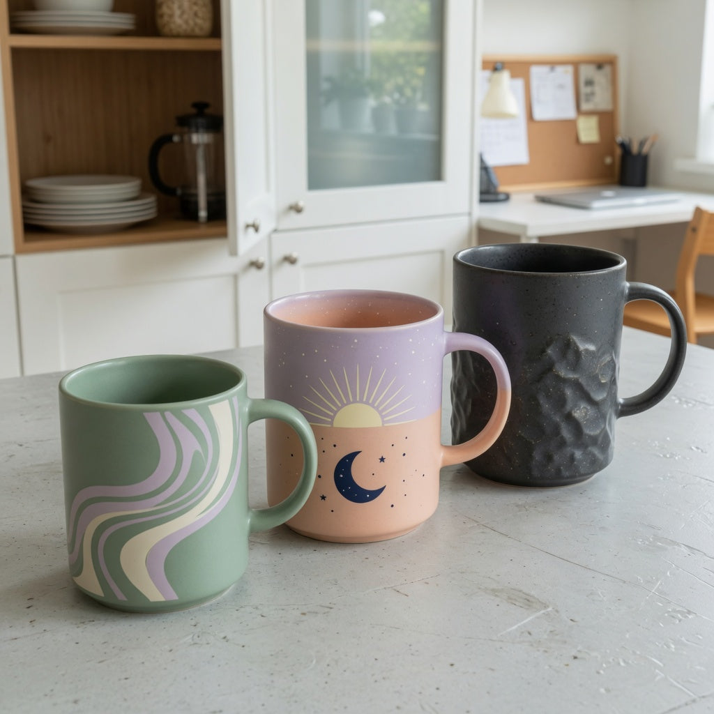 wassail mug everyday mug rotation product shortlist guide comparing The Flow 400 ml, Morning and Night 440 ml, and The Rock 480 ml