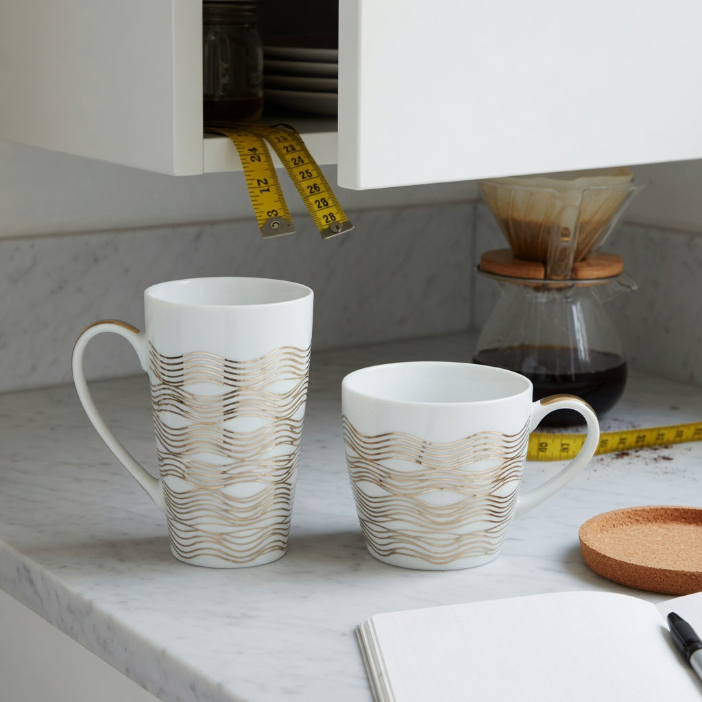 Kitchen scene illustrating the white and gold coffee mug everyday mug rotation practical purchase checklist with Tall and Kio wave forms