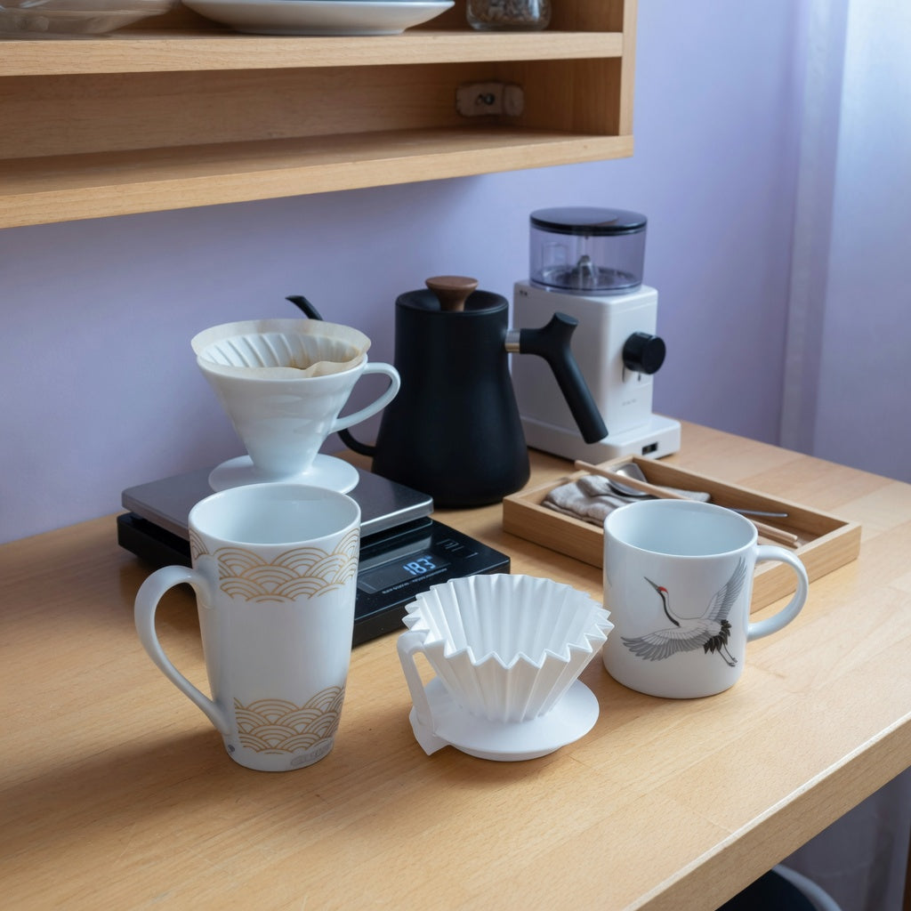 Home coffee station illustrating the white pottery coffee mugs home coffee station practical purchase checklist with three mugs beside brewing gear