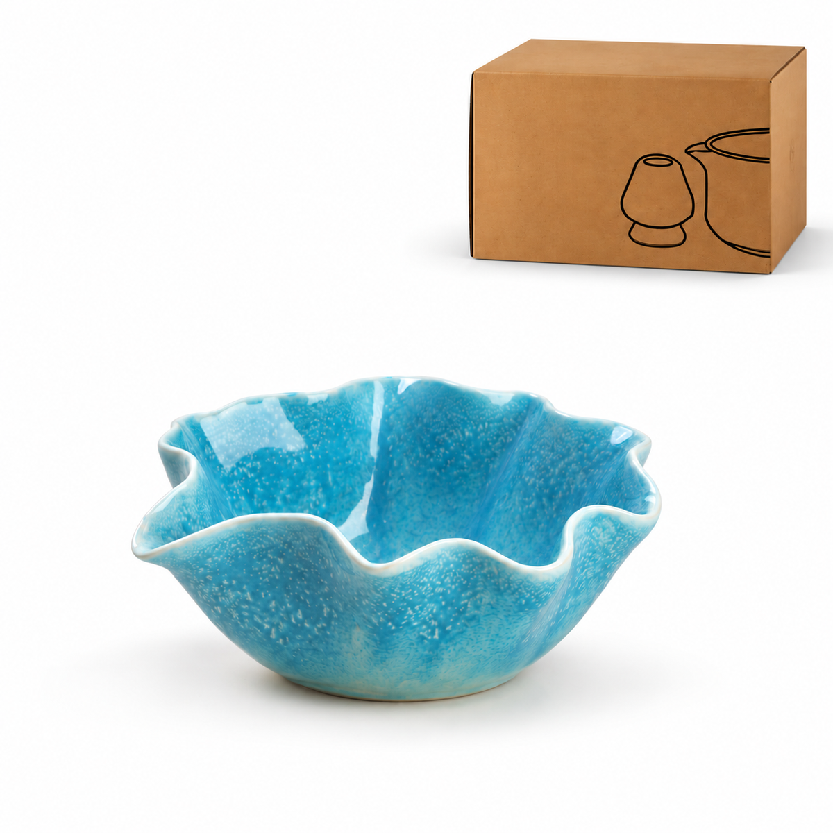 Petal rim ceramic matcha blue / bowl only with kraft packaging