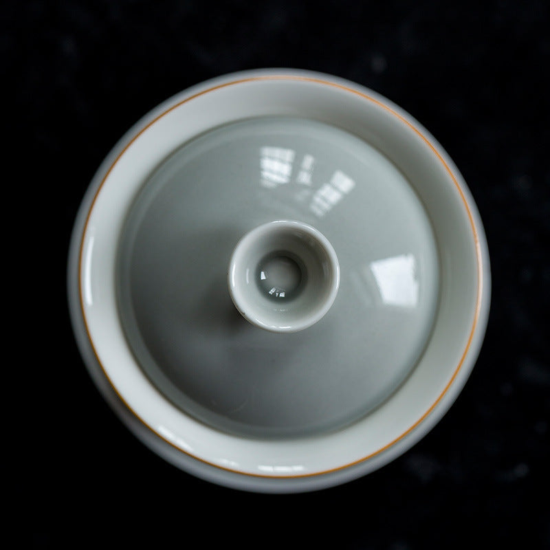 Top view of a grey ceramic gaiwan lid