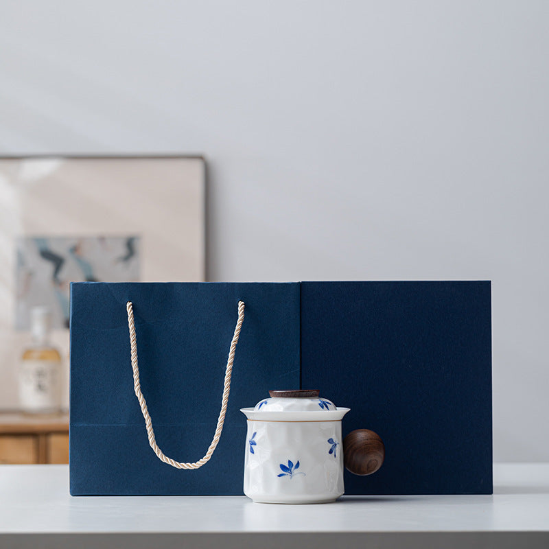 Blue floral porcelain infuser mug with the gift packaging option
