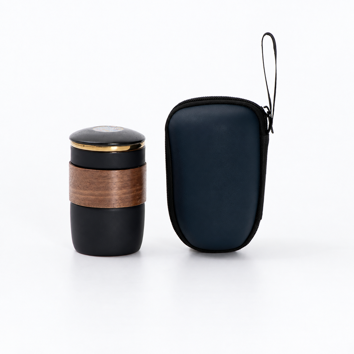 Wood grip ceramic travel cup: Matte Black / Office Cup