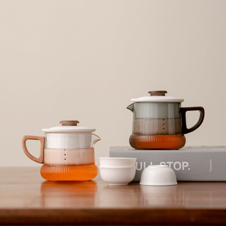 Clear and smoked glass brewer styles shown with white ceramic pieces; each selected set includes one brewer