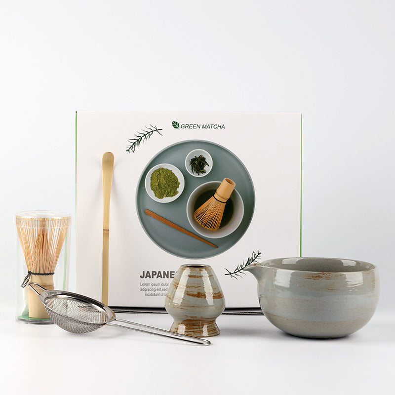 Smooth Stone Brown / 5 Pieces ceramic matcha set with bamboo whisk and scoop