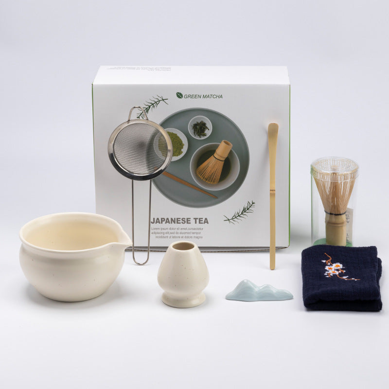 Ivory - 7 Pieces rounded ceramic matcha preparation set with the actual English retail box