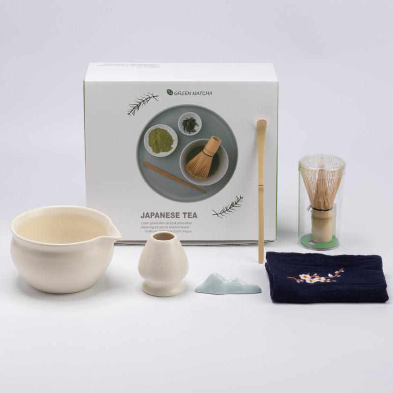 Ivory - 6 Pieces rounded ceramic matcha preparation set with the actual English retail box
