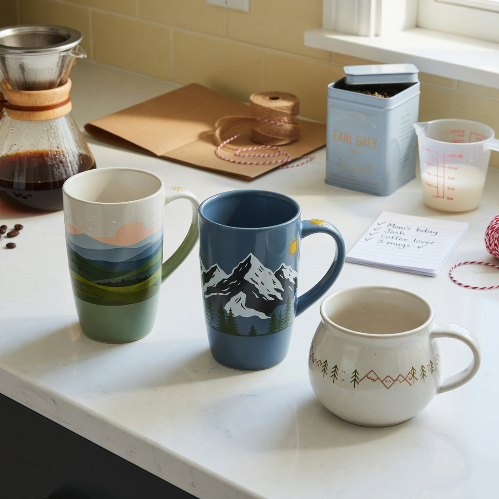 12 oz ceramic coffee mugs gift choice practical purchase checklist with landscape tall, mountain tall, and round mug options
