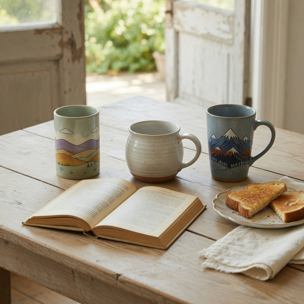 12 oz ceramic coffee mugs weekend coffee product shortlist guide with landscape tall, round, and mountain tall mugs on a weekend breakfast table