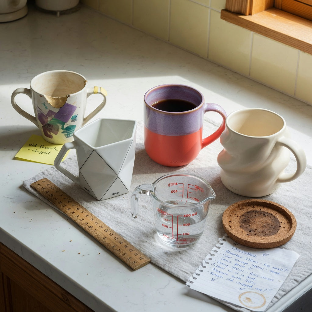 Abstract coffee mug replacement purchase practical purchase checklist beside Rhombus, Gradient, and The Flow mug options