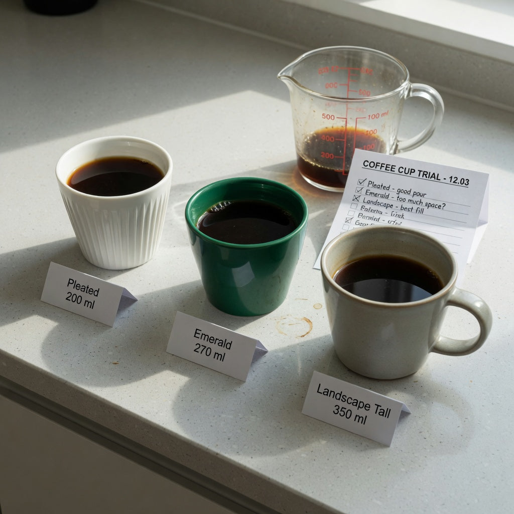 Three capacities compared for an americano coffee cup first time buyer practical purchase checklist