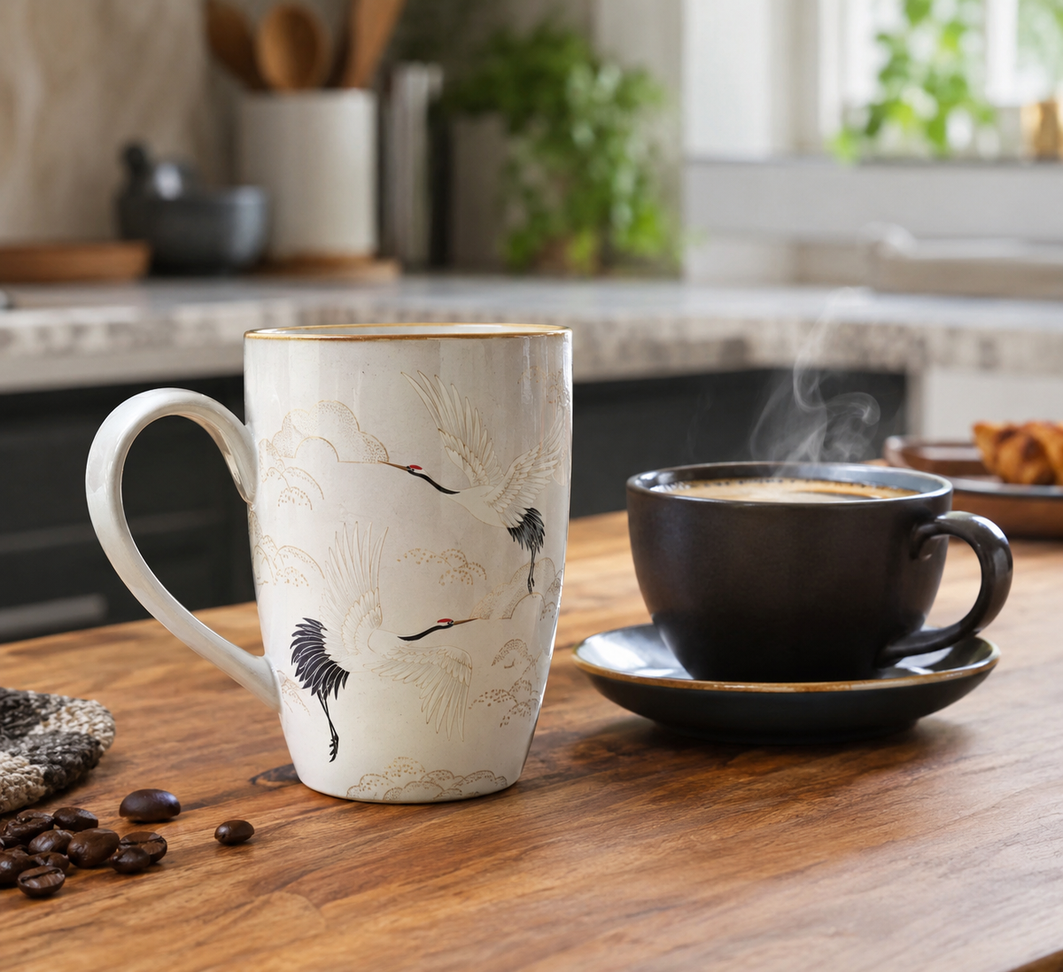best coffee mug for coffee lovers and decor with unique crane pattern