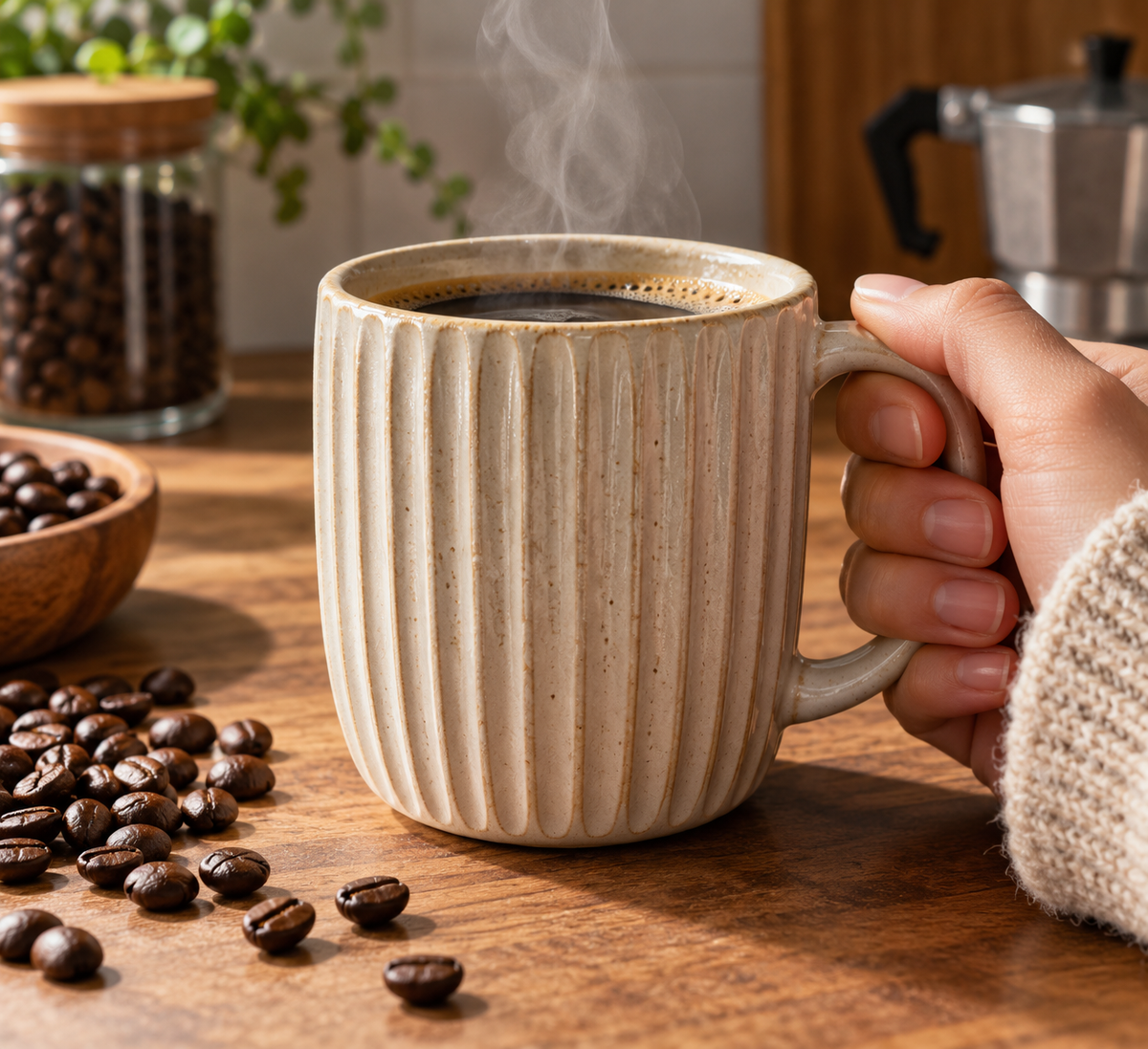 Best pleated coffee mug for coffee lovers featuring vertical pleats for improved grip and comfort
