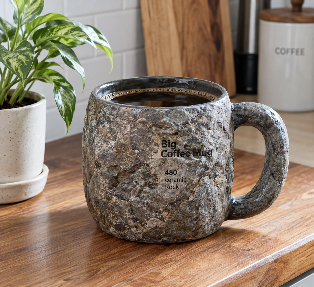 Big Coffee Mug 480 ceramic Rock oversized mug with rock design filled with coffee