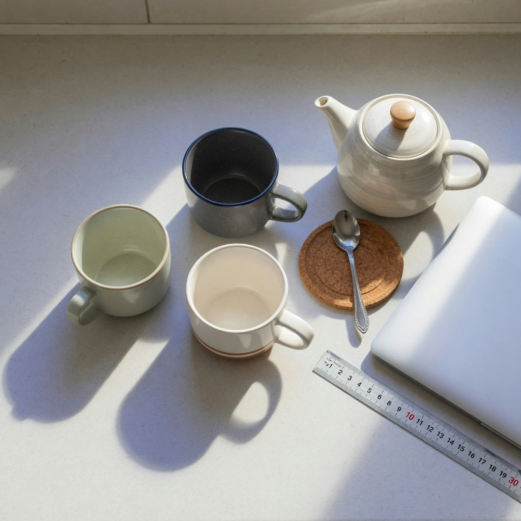 Black tea mug size decision guide comparing one 390 ml Round mug with two 400 ml mug options