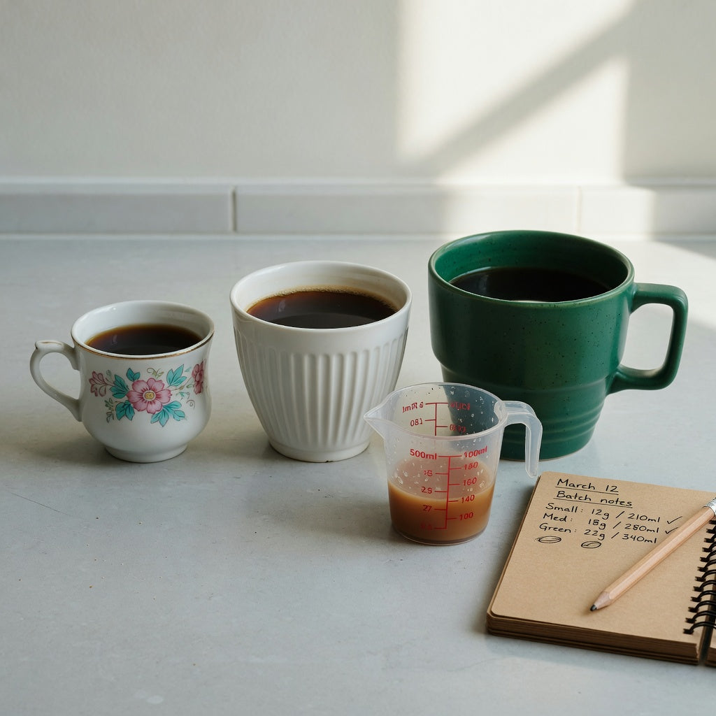 cappuccino coffee mug first time buyer product shortlist guide comparing 170 ml, 200 ml, and 270 ml cups on a kitchen counter
