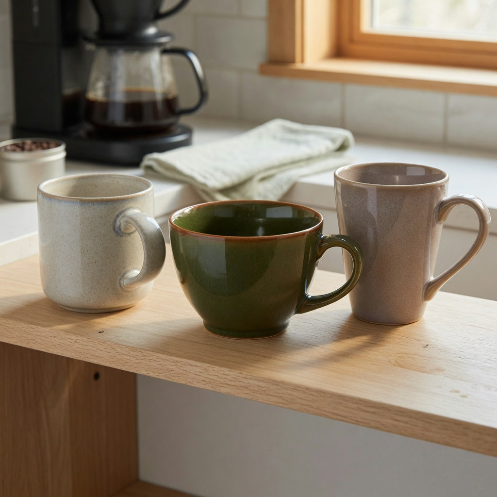 Kitchen shelf with ball, loop, and curved handle mugs for a ceramic coffee mug with handle everyday mug rotation product shortlist guide