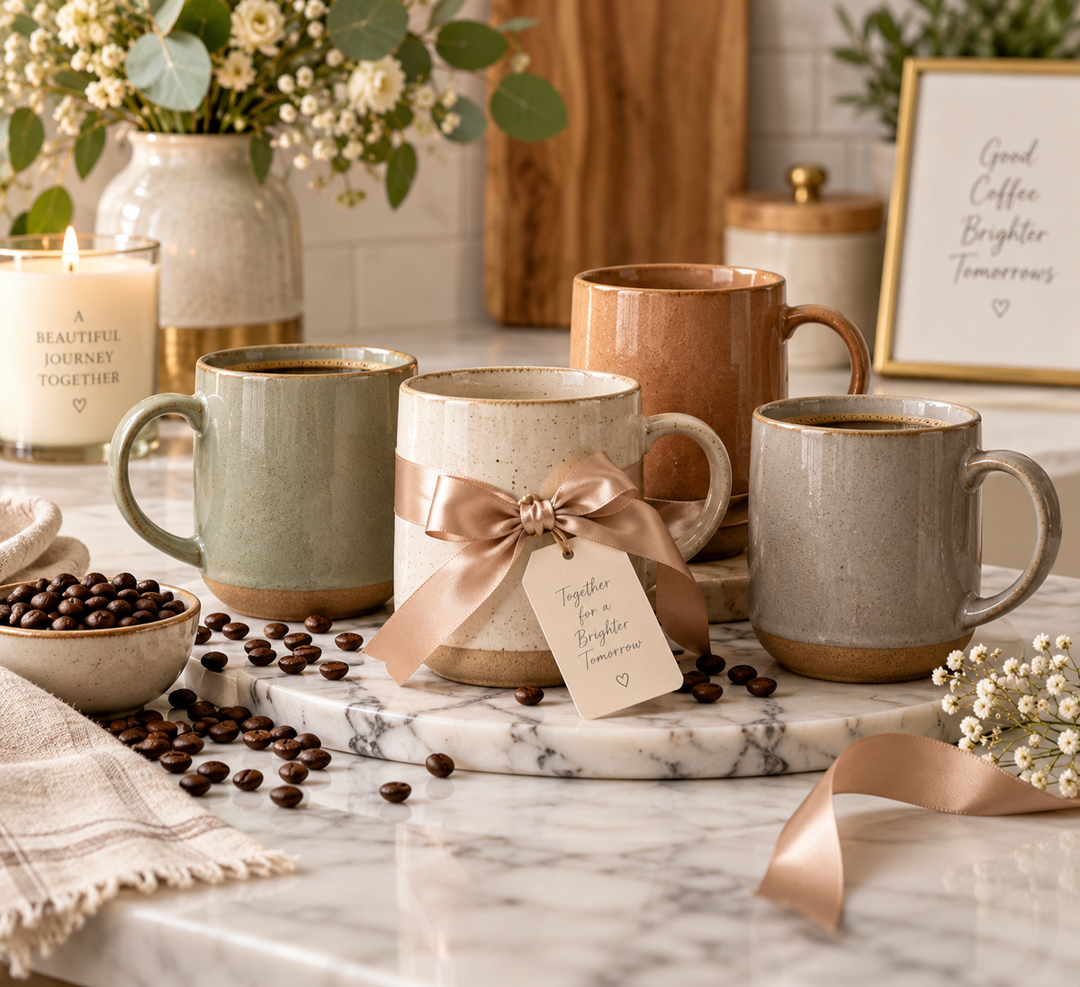 Ceramic coffee mugs wedding gift ideas with beautiful designs and thoughtful presentation