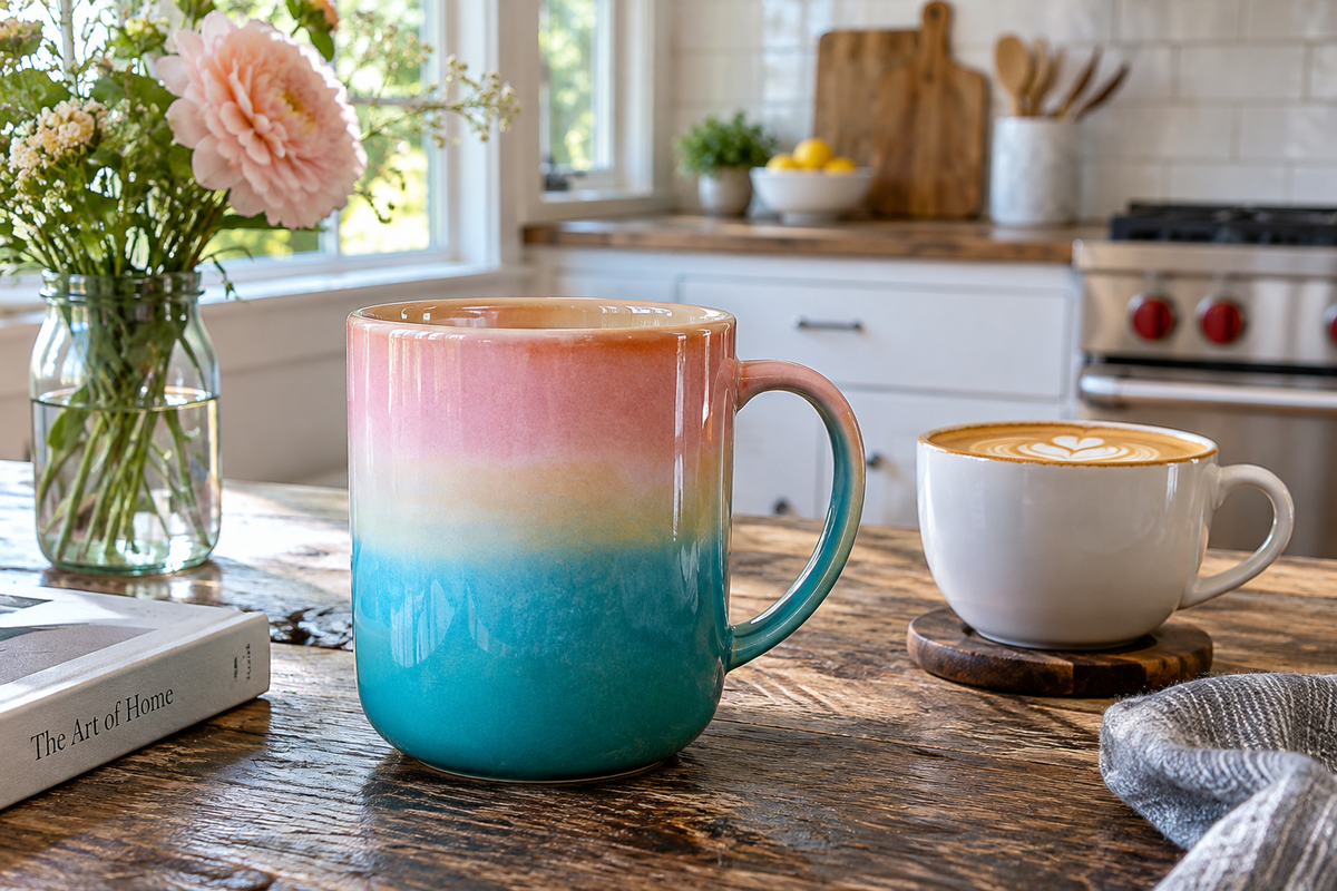 ceramic gradient home decor mug with color gradient design for home decor