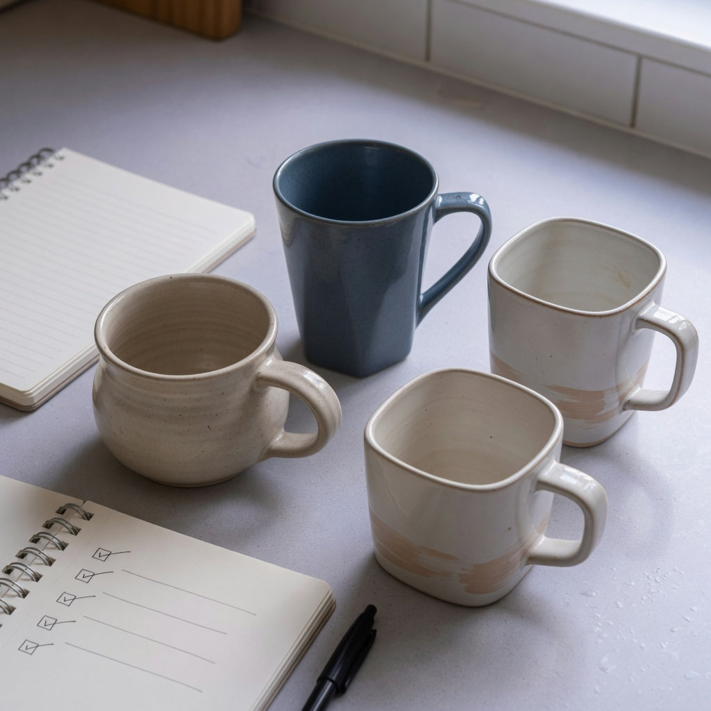 Ceramic tea mug first time buyer practical purchase checklist with three CoffeifyMug options compared on a kitchen counter