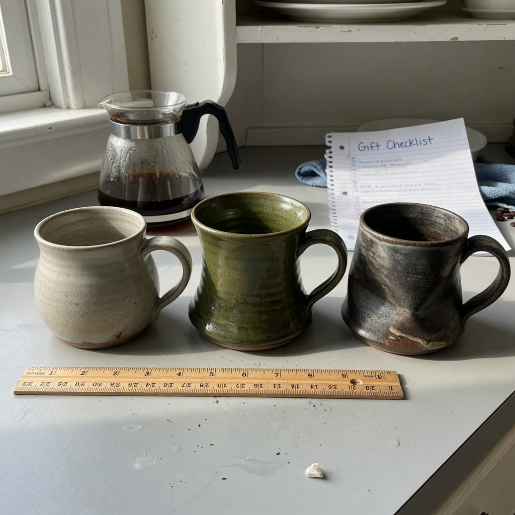 ceramic wide bottom coffee mugs gift choice product shortlist guide with three mug shapes compared on a kitchen counter