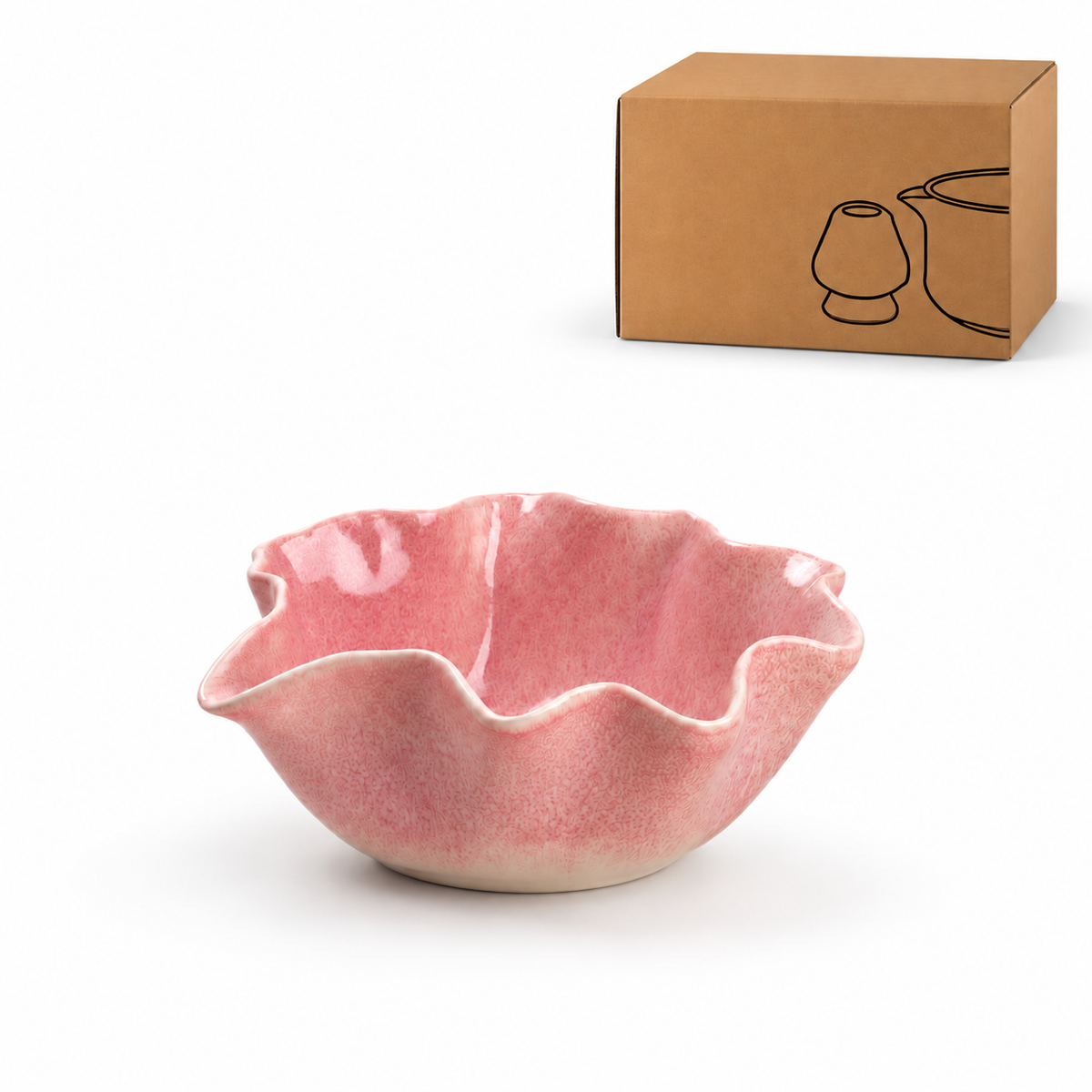 Petal-rim ceramic matcha bowl with softly speckled gradient glaze, one configuration to compare when choosing matcha bowl set contents