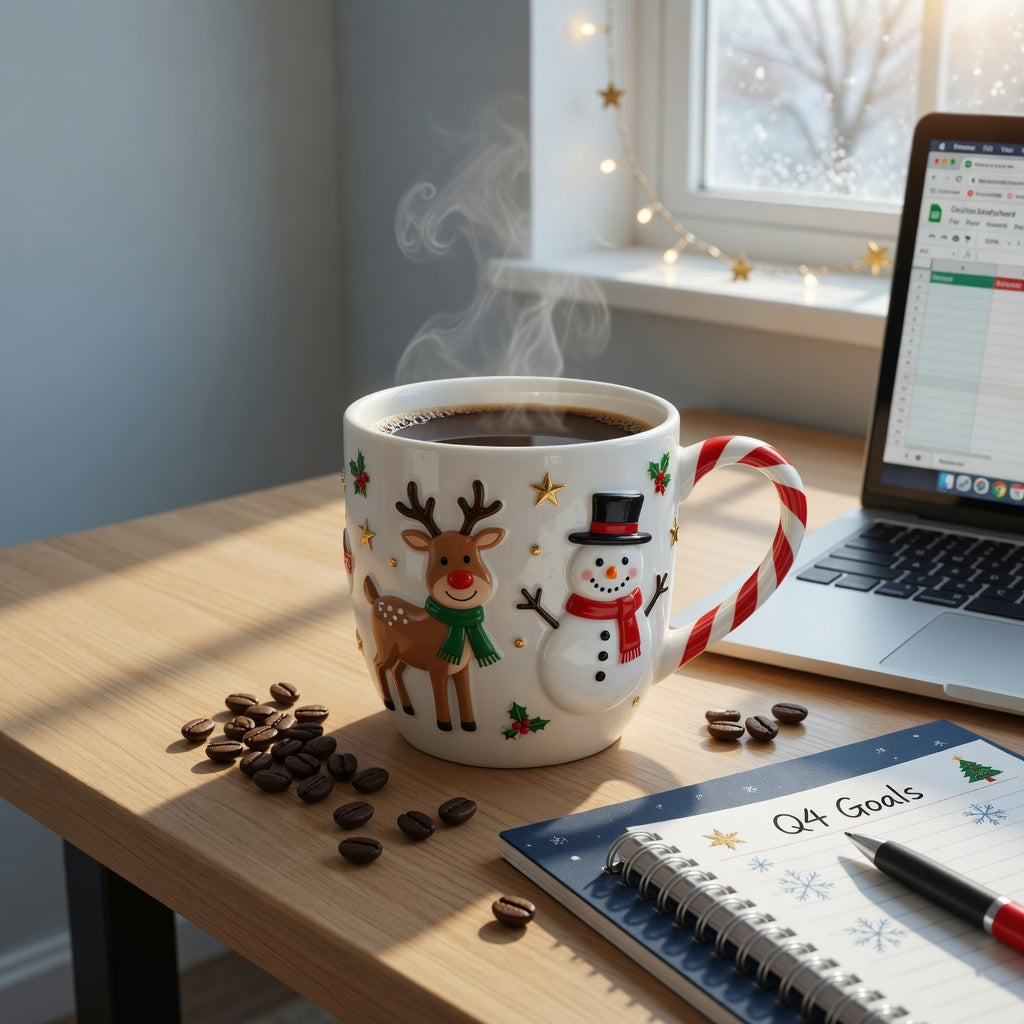 Christmas coffee mug for office desk with festive holiday design