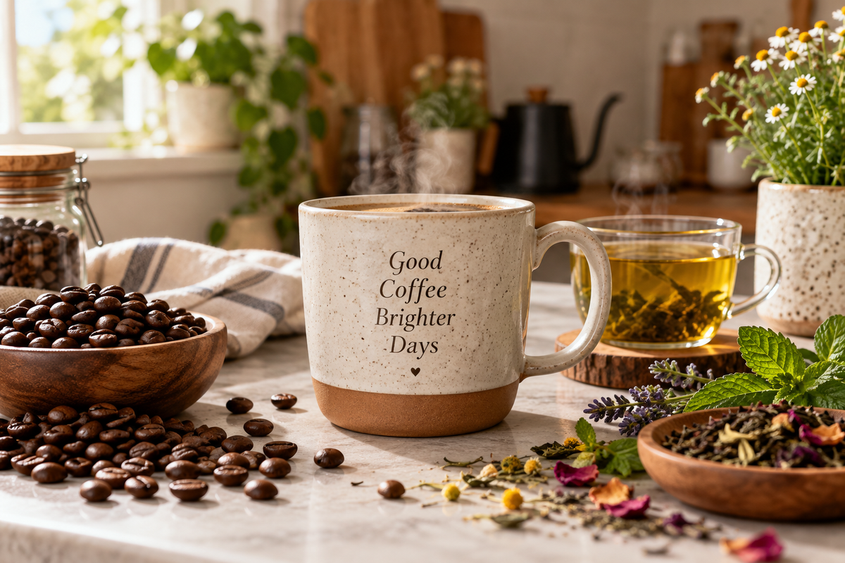 coffee and tea mug for home enthusiasts in a home kitchen setup