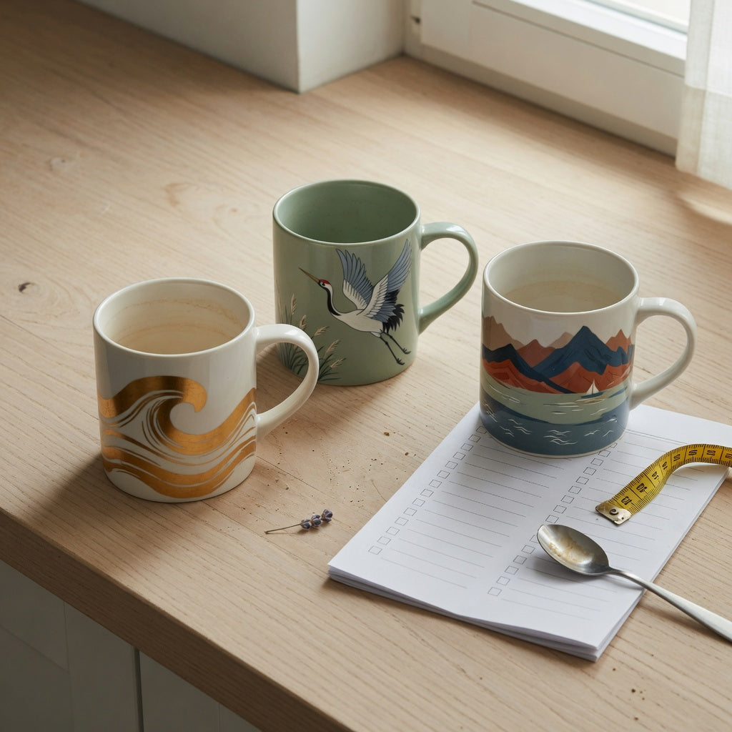 coffee mug gift idea first time buyer practical purchase checklist beside three scenic CoffeifyMug coffee and tea mugs