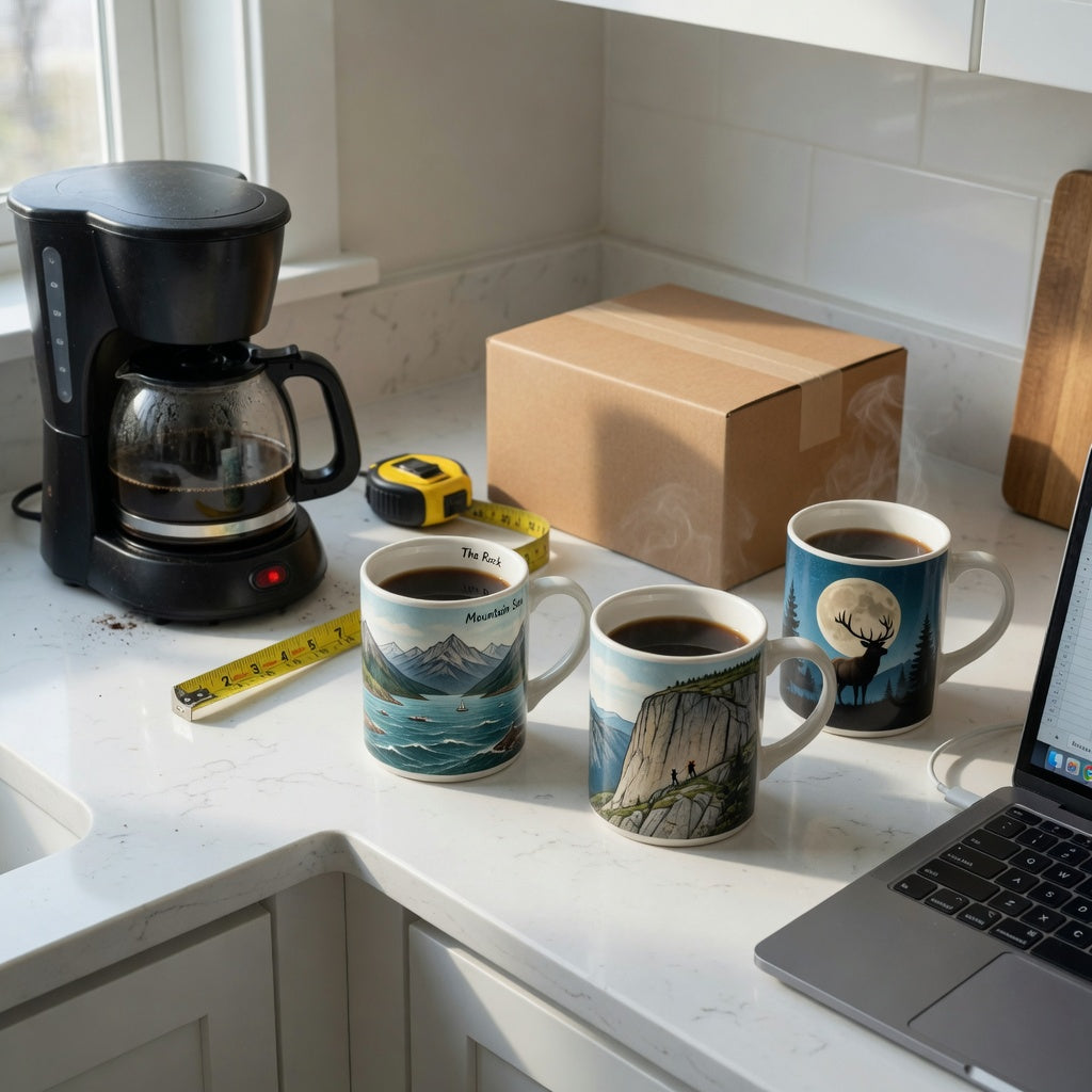 coffee mug gift ideas for him gift choice practical purchase checklist comparing Mountain Sea, The Rock, and Elk and Moon mugs