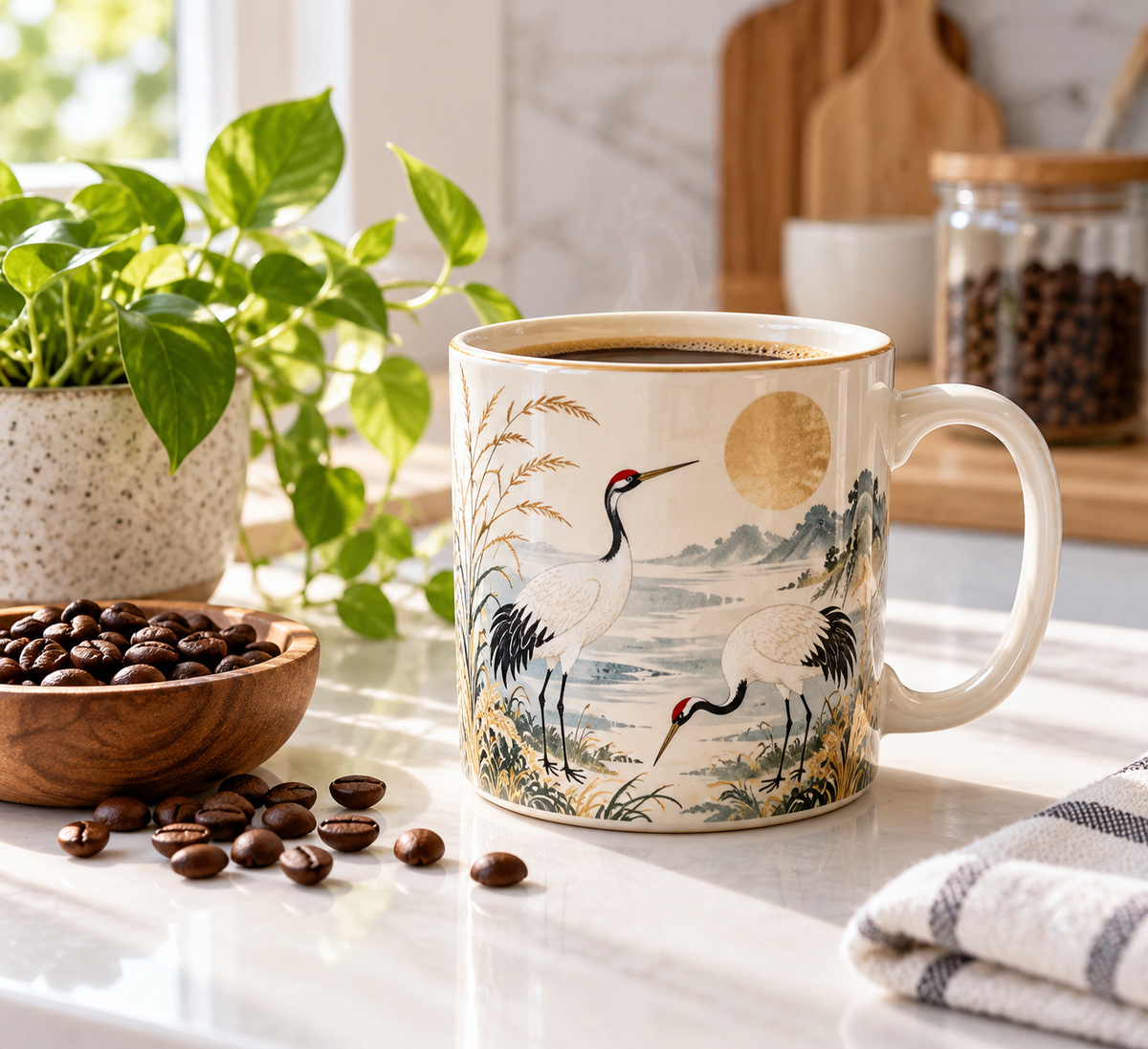 Crane ceramic coffee mug gift ideas featuring detailed crane artwork perfect for coffee enthusiasts