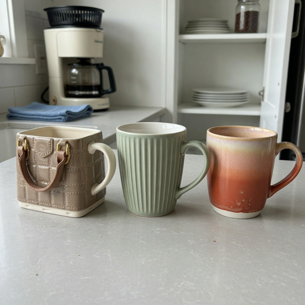 cute ceramic coffee mugs current product facts comparison showing handbag-inspired, pleated, and gradient designs