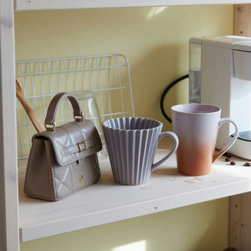 A kitchen shelf for the cute ceramic coffee mugs everyday mug rotation product shortlist guide, featuring handbag, pleated, and gradient designs
