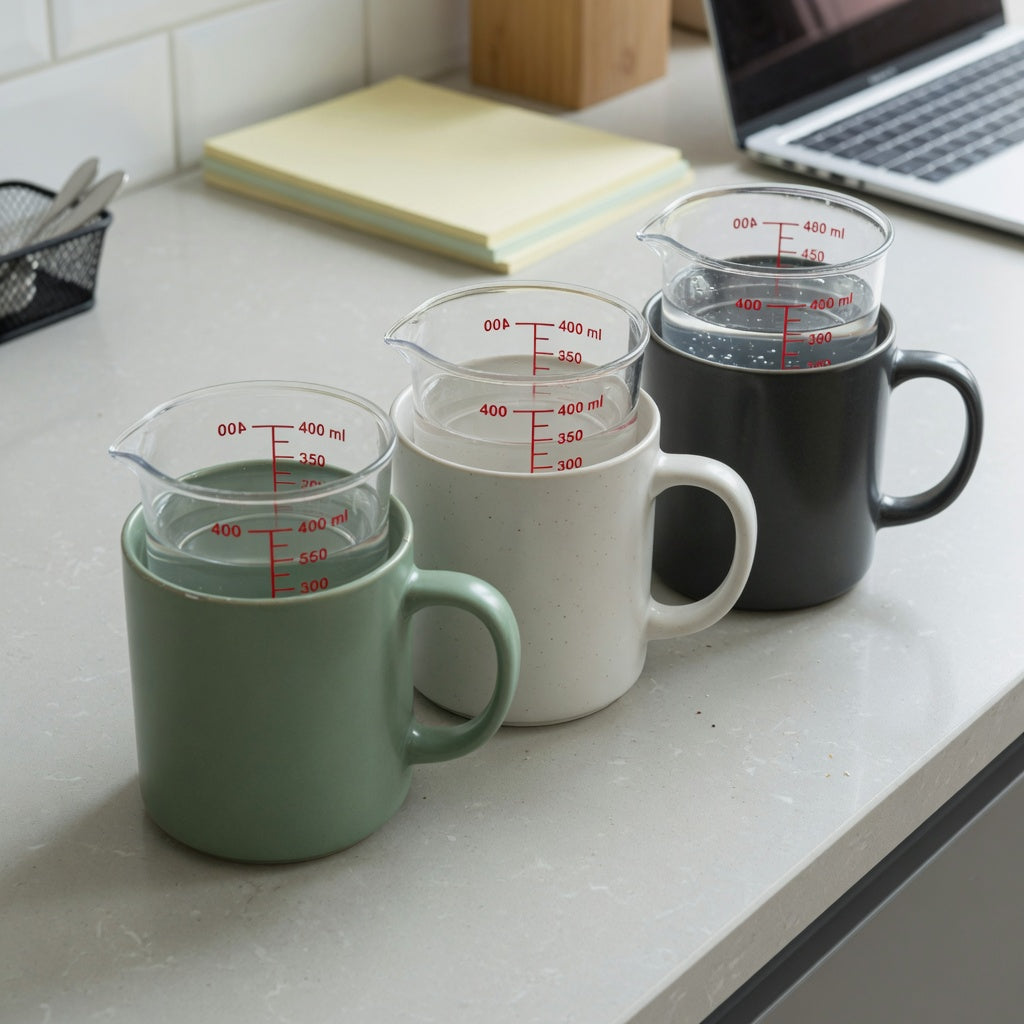 Dandelion coffee mug current product facts shown as two 400 ml mug options and one 480 ml mug option