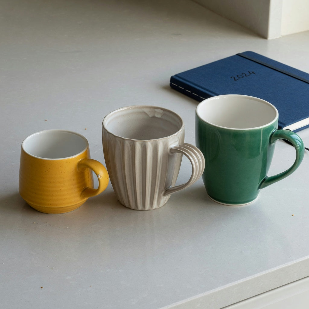 Retro 170 ml, Pleated 200 ml, and Emerald 270 ml cups compared for a decaf coffee cup gift choice product shortlist guide