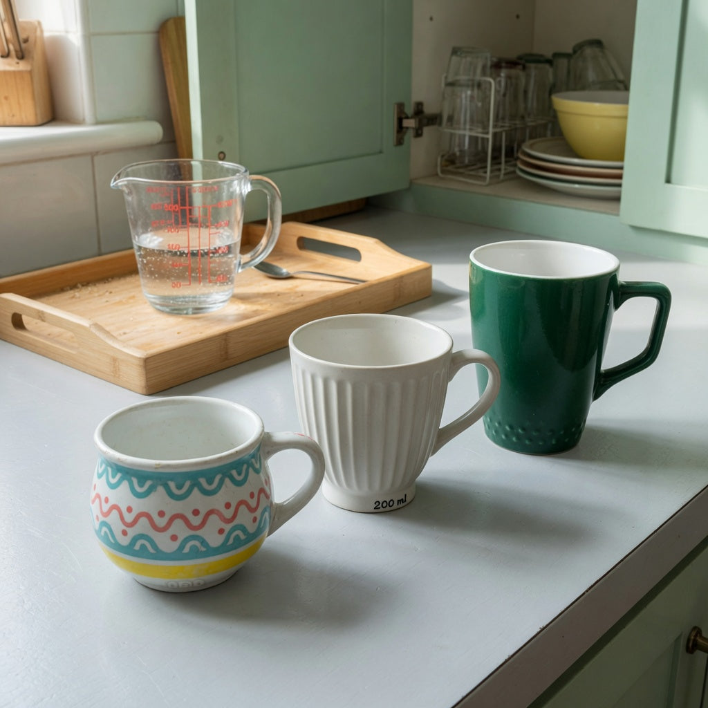 Eggnog mug buying priorities compared across Retro 170 ml, Pleated 200 ml, and Emerald 270 ml mug shapes