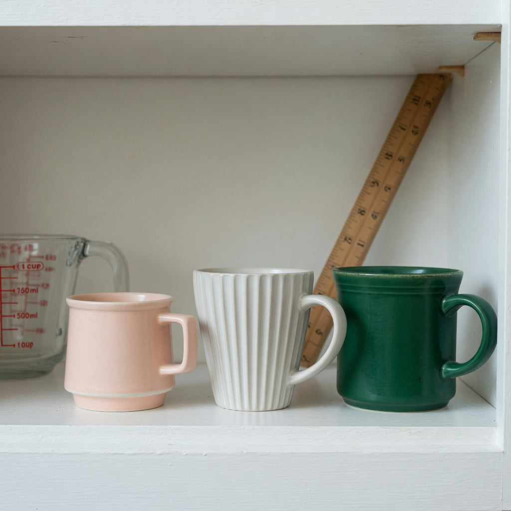 Eggnog mug everyday mug rotation practical purchase checklist showing Retro 170 ml, Pleated 200 ml, and Emerald 270 ml options