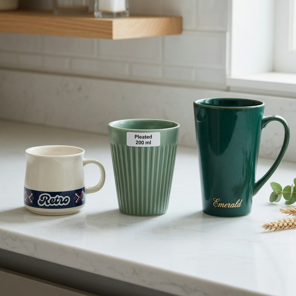 Eggnog mug gift choice practical purchase checklist comparing 170 ml Retro, 200 ml Pleated, and 270 ml Emerald shapes