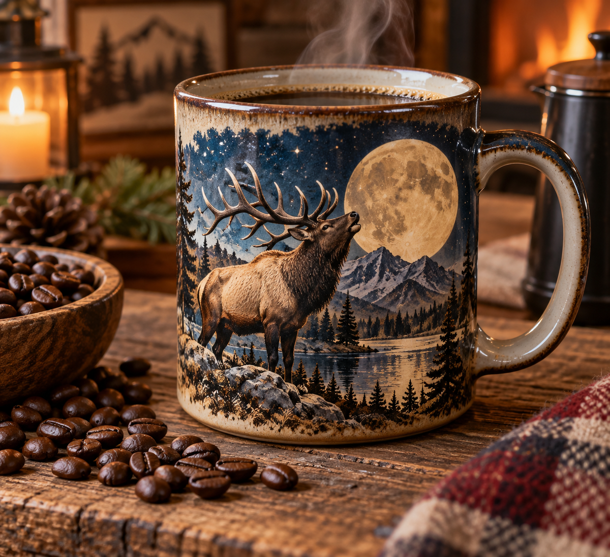 Elk Moon Ceramic Mug Gift Ideas with elk and moon design for coffee lovers