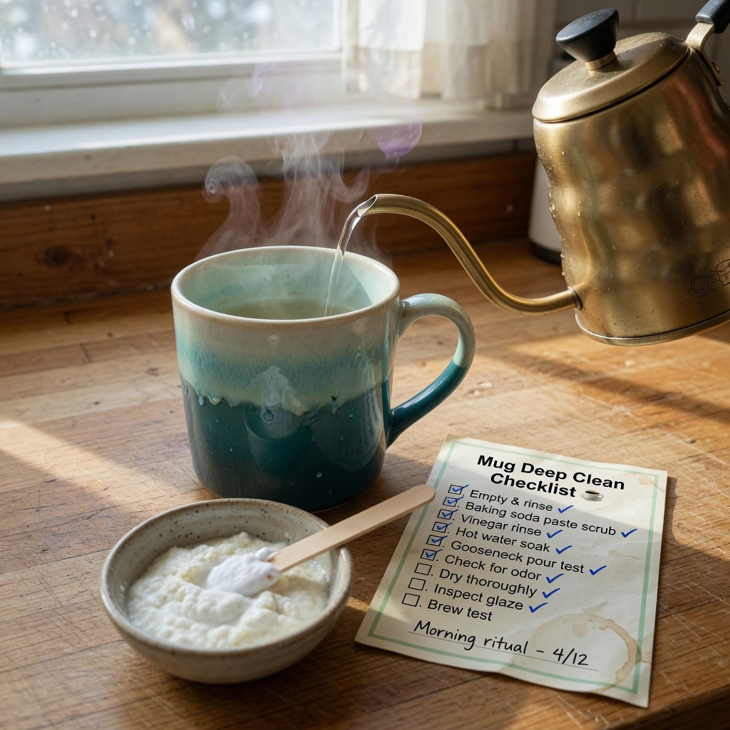 Gradient ceramic tea mug on a kitchen counter, illustrating our gradient tea mug checklist for glaze safety, capacity, and care