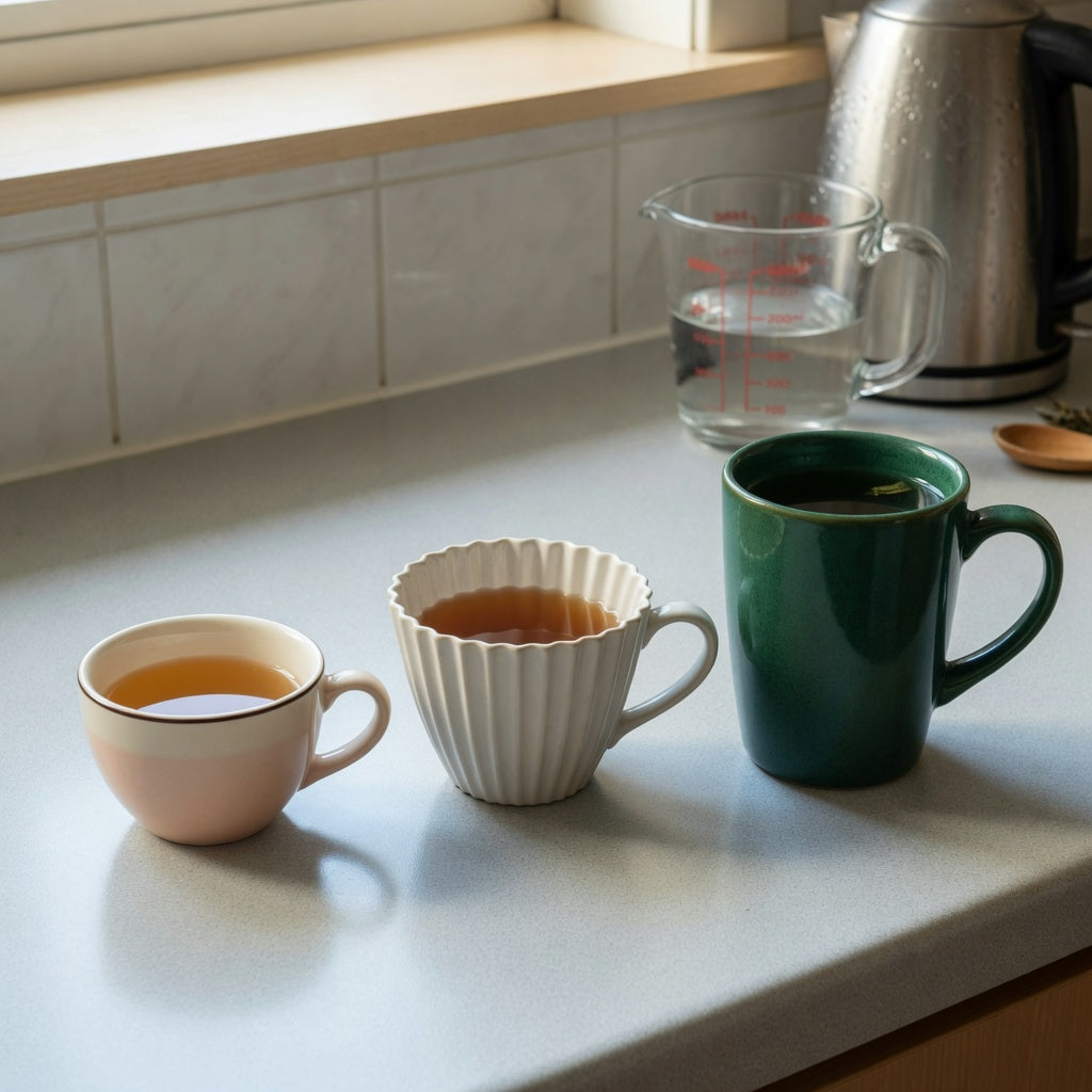 Green tea mug first time buyer practical purchase checklist comparing Retro 170 ml, Pleated 200 ml, and Emerald 270 ml shapes