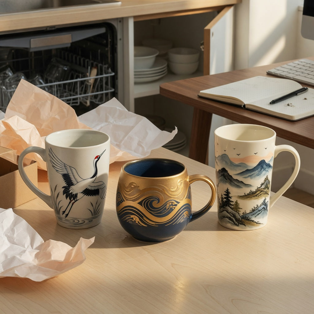 high quality ceramic coffee mugs everyday mug rotation practical purchase checklist with CoffeifyMug mugs on a kitchen counter and office desk