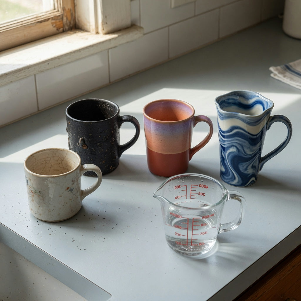hot cocoa mug replacement purchase practical purchase checklist showing an old mug beside measured 400 ml and 480 ml options