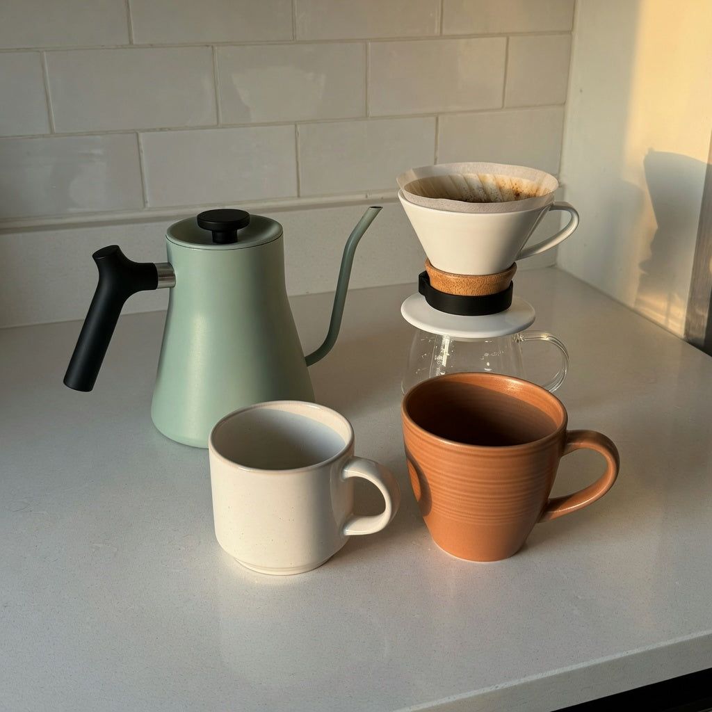 Hot toddy mug home coffee station practical purchase checklist with 400 ml and 480 ml ceramic mugs beside a kettle